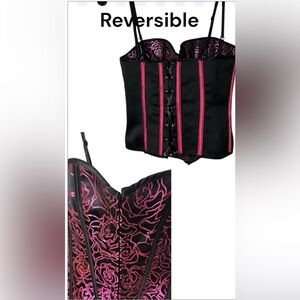 Corset,bustier,boudoir, pink & black,lace up,hook & eye, sexy,PTP 15” ,so 30-34